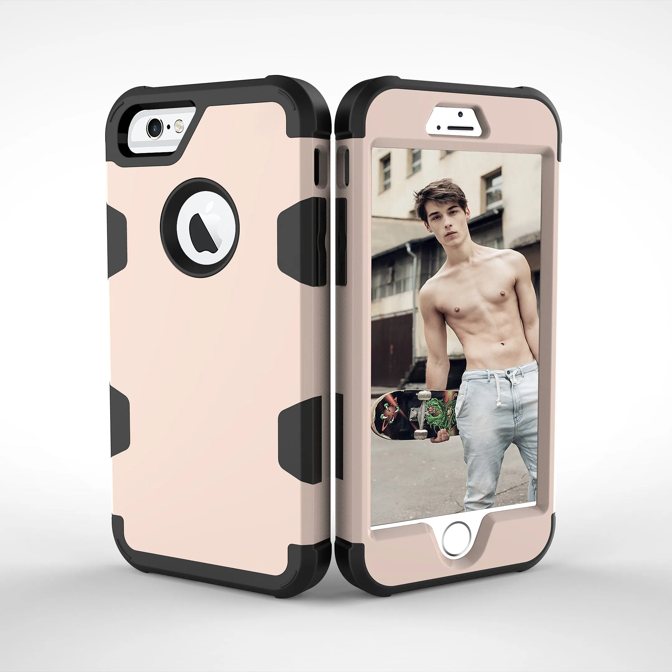 For iPhone 6/6S PC  Silicone 2 in 1 Hit Color Tri-proof Shockproof Dustproof Anti-fall Protective Cover Back Case Gold   black