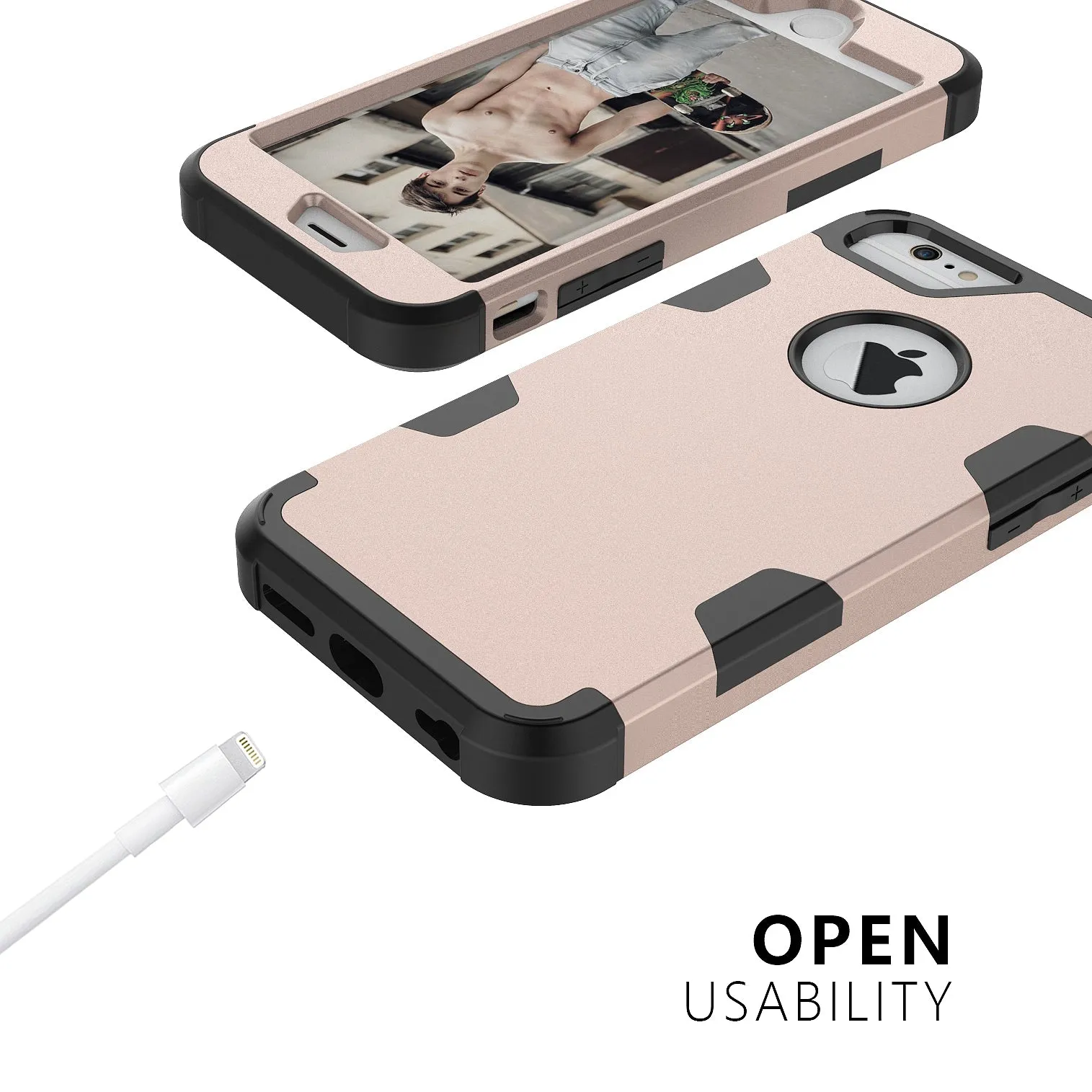 For iPhone 6/6S PC  Silicone 2 in 1 Hit Color Tri-proof Shockproof Dustproof Anti-fall Protective Cover Back Case Gold   black