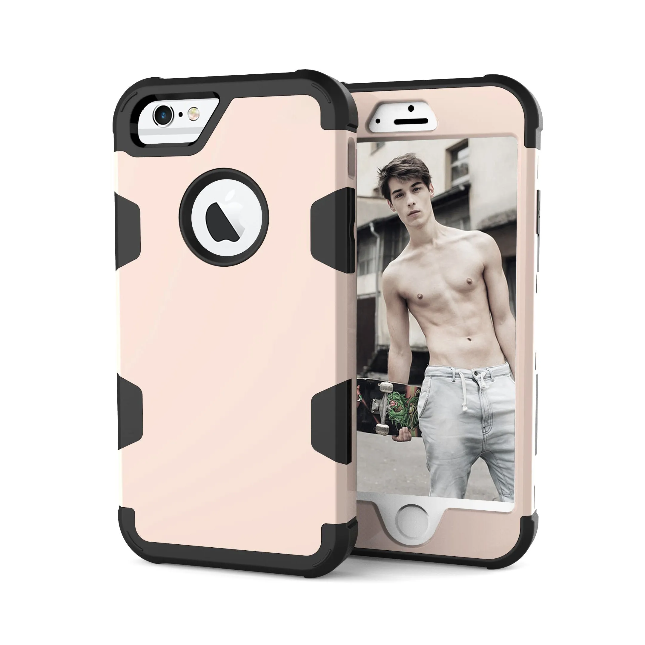 For iPhone 6/6S PC  Silicone 2 in 1 Hit Color Tri-proof Shockproof Dustproof Anti-fall Protective Cover Back Case Gold   black