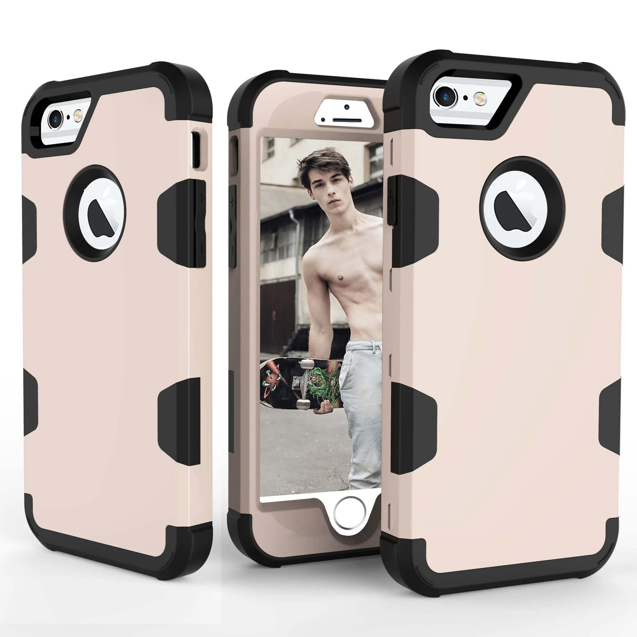 For iPhone 6/6S PC  Silicone 2 in 1 Hit Color Tri-proof Shockproof Dustproof Anti-fall Protective Cover Back Case Gold   black