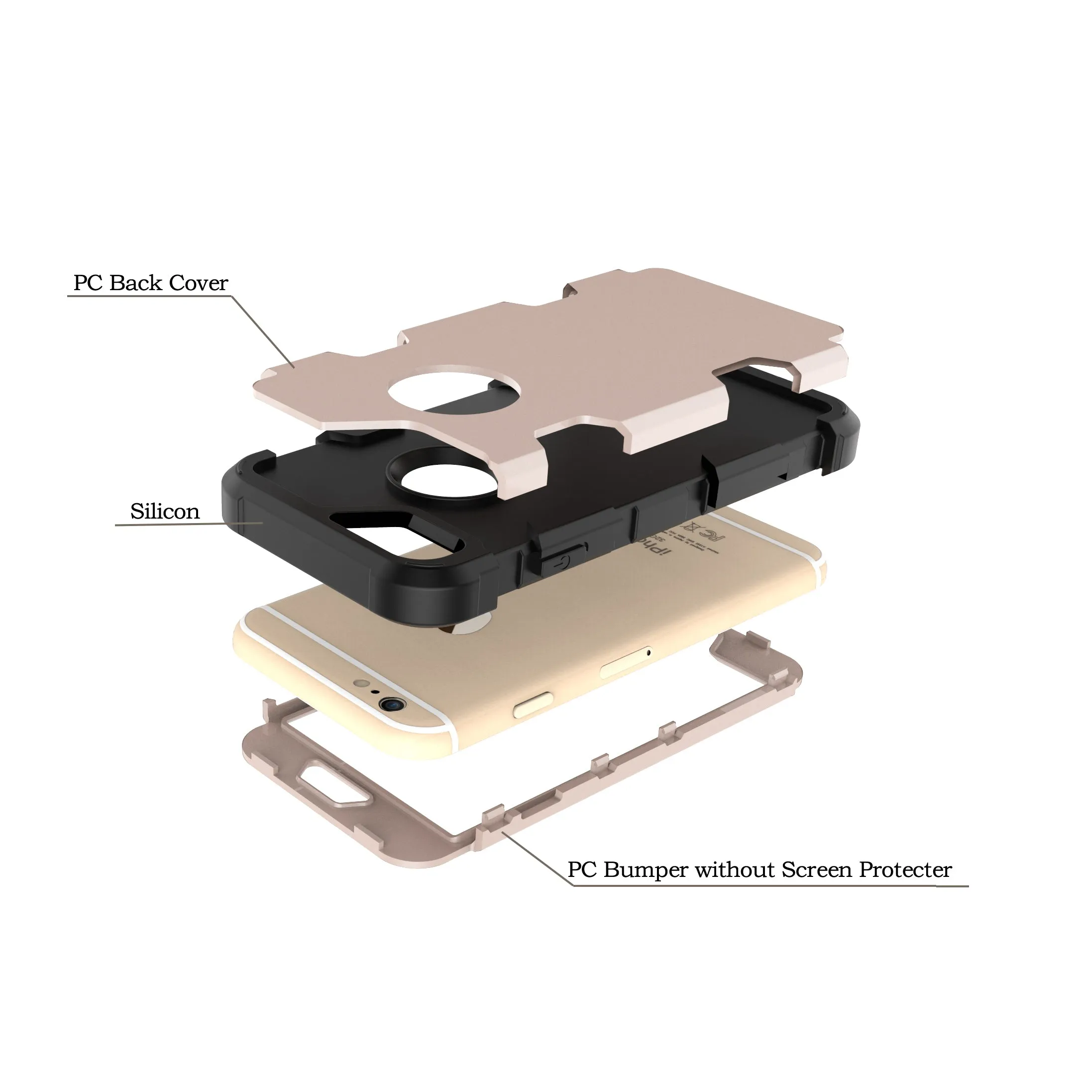 For iPhone 6/6S PC  Silicone 2 in 1 Hit Color Tri-proof Shockproof Dustproof Anti-fall Protective Cover Back Case Gold   black