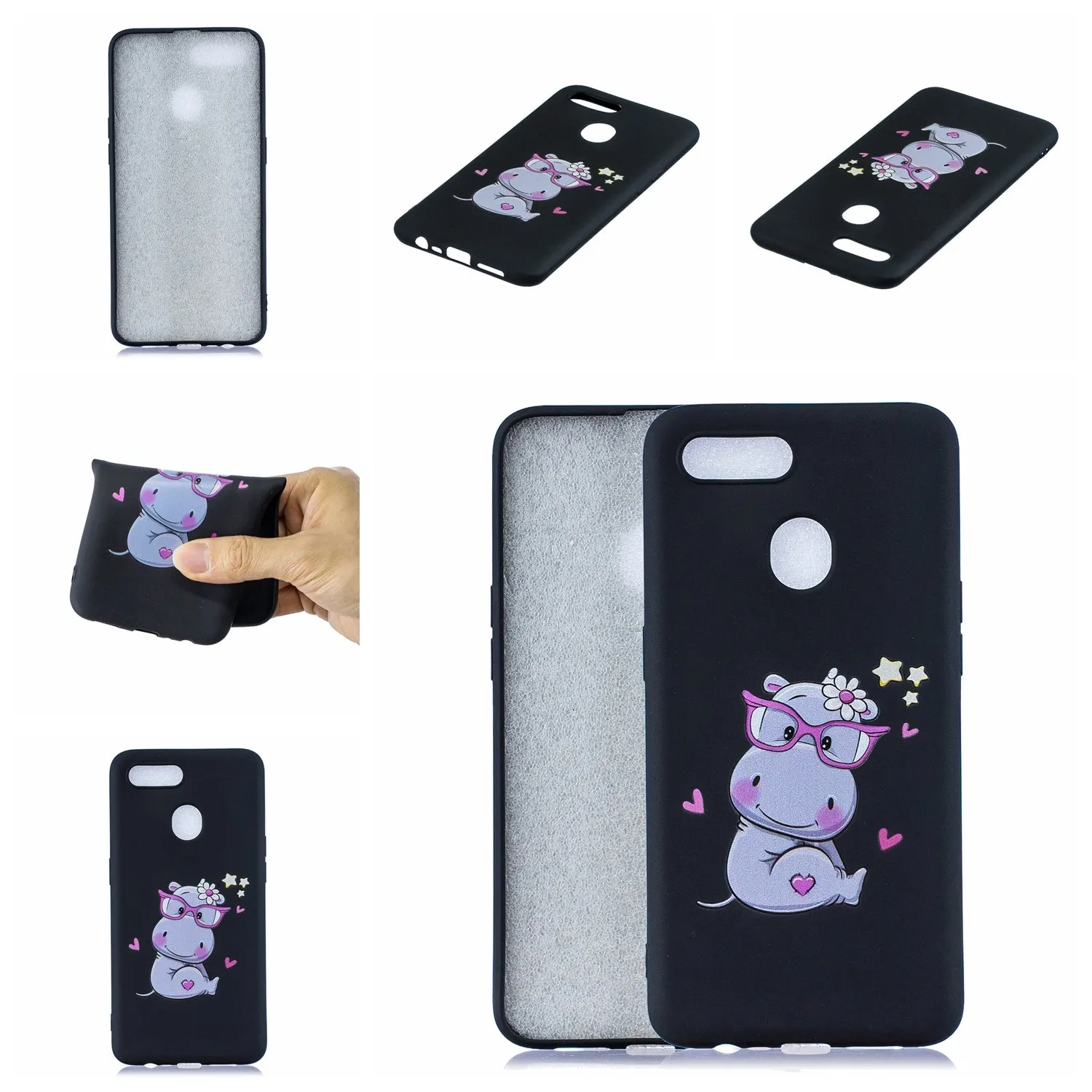 For OPPO A7 Cartoon Lovely Coloured Painted Soft TPU Back Cover Non-slip Shockproof Full Protective Case with Lanyard yellow