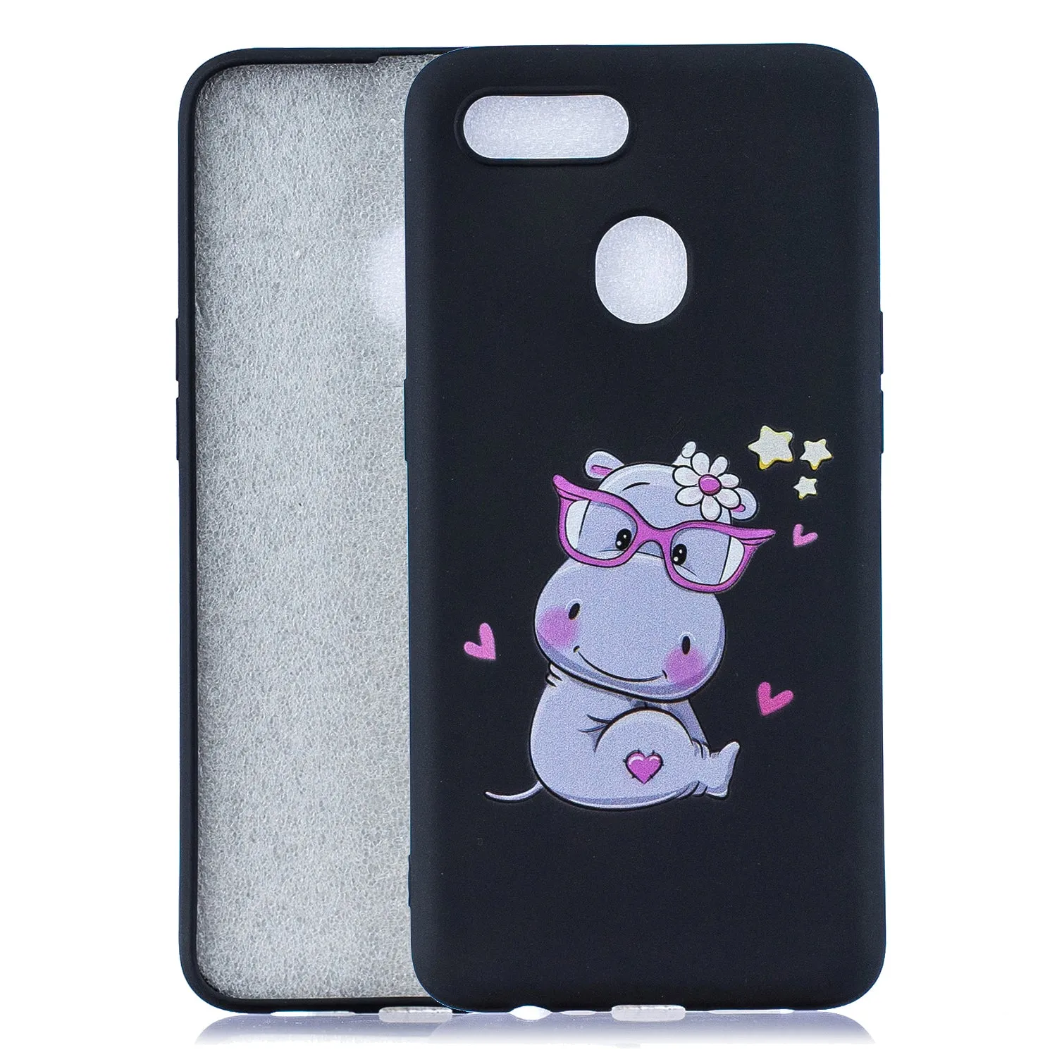For OPPO A7 Cartoon Lovely Coloured Painted Soft TPU Back Cover Non-slip Shockproof Full Protective Case with Lanyard yellow
