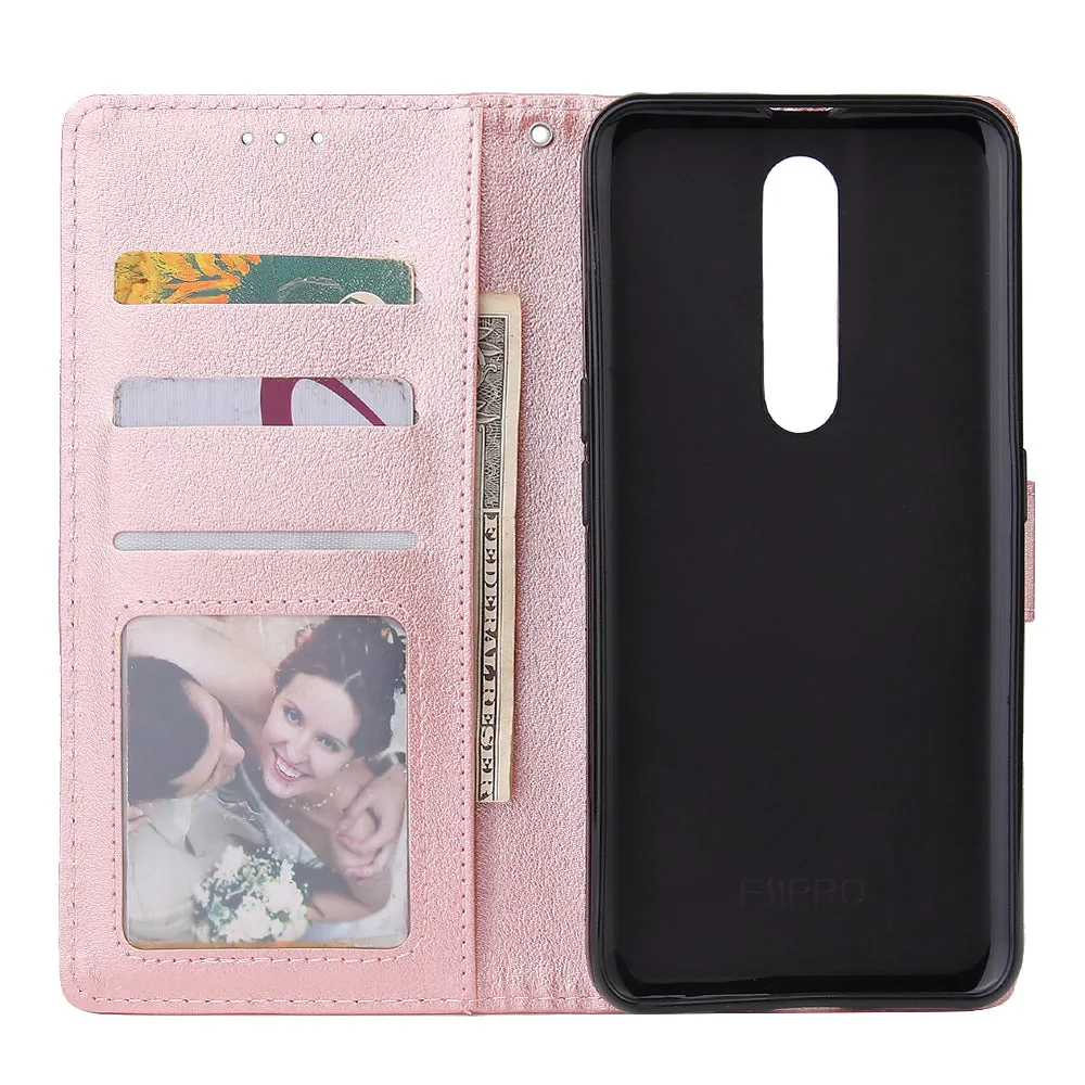 For OPPO F11 pro Wallet-type PU Leather Protective Phone Case with Buckle & 3 Card Position Red wine