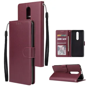 For OPPO F11 pro Wallet-type PU Leather Protective Phone Case with Buckle & 3 Card Position Red wine