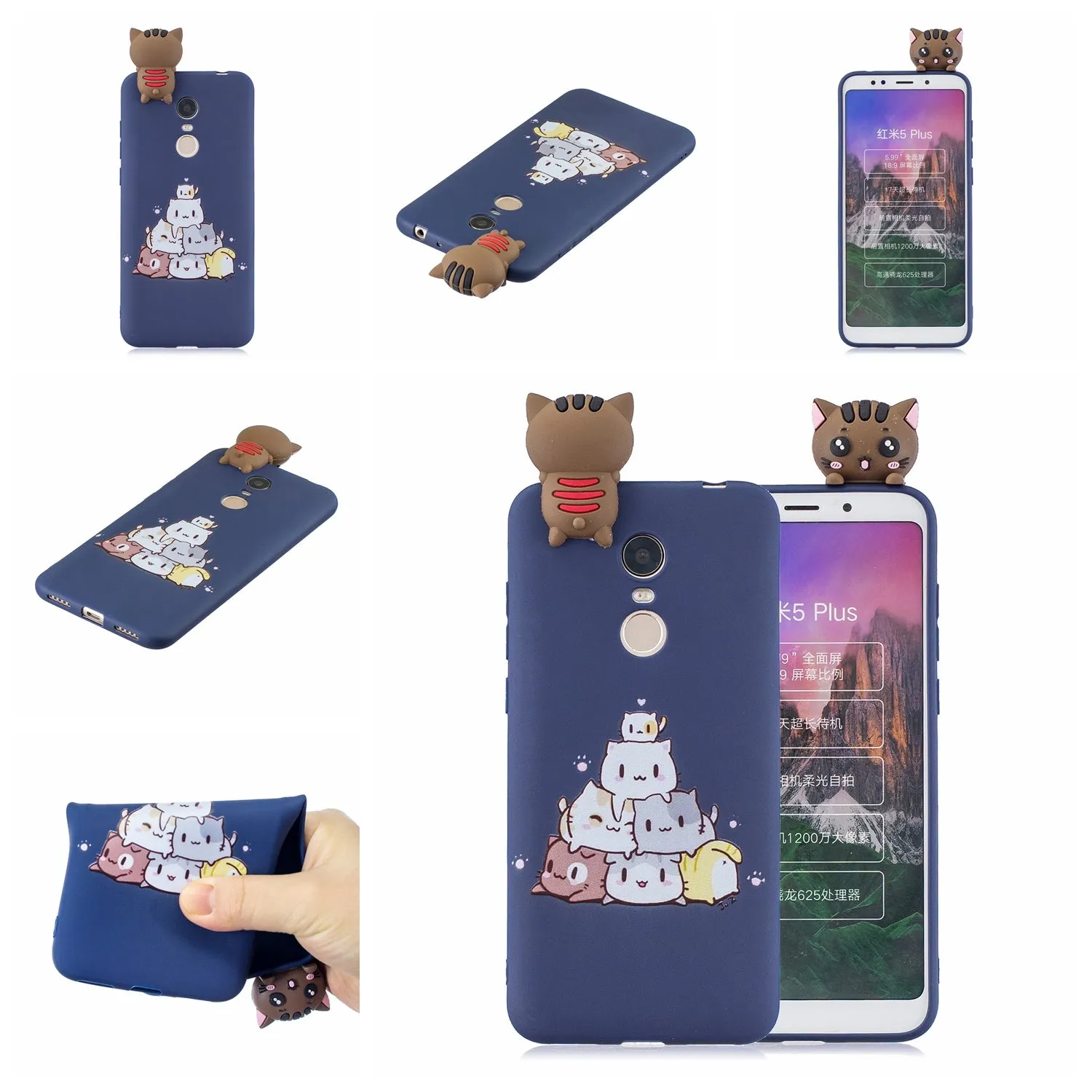 For Redmi 8/8A/5/Note 8T Mobile Phone Case Cute Cellphone Shell Soft TPU Cover with Cartoon Pig Duck Bear Kitten Lovely Pattern Royal blue