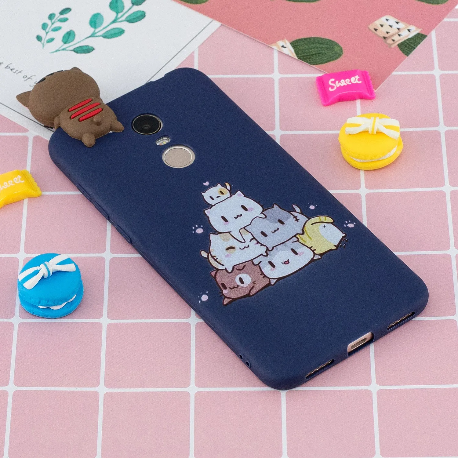 For Redmi 8/8A/5/Note 8T Mobile Phone Case Cute Cellphone Shell Soft TPU Cover with Cartoon Pig Duck Bear Kitten Lovely Pattern Royal blue