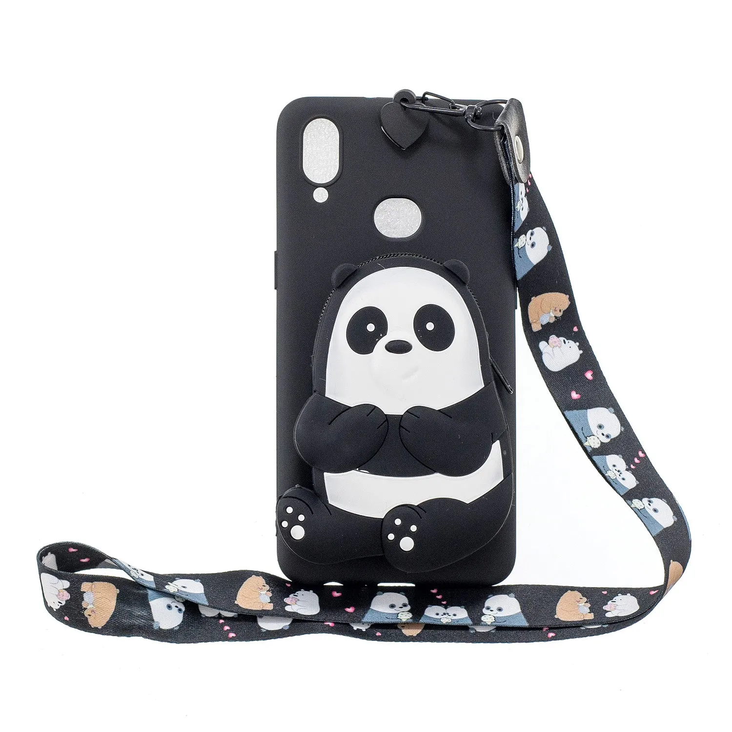 For Samsung A10S A20S TPU Full Protective Cartoon Mobile Phone Cover with Coin Purse Hanging Lanyard 2 light blue elephant