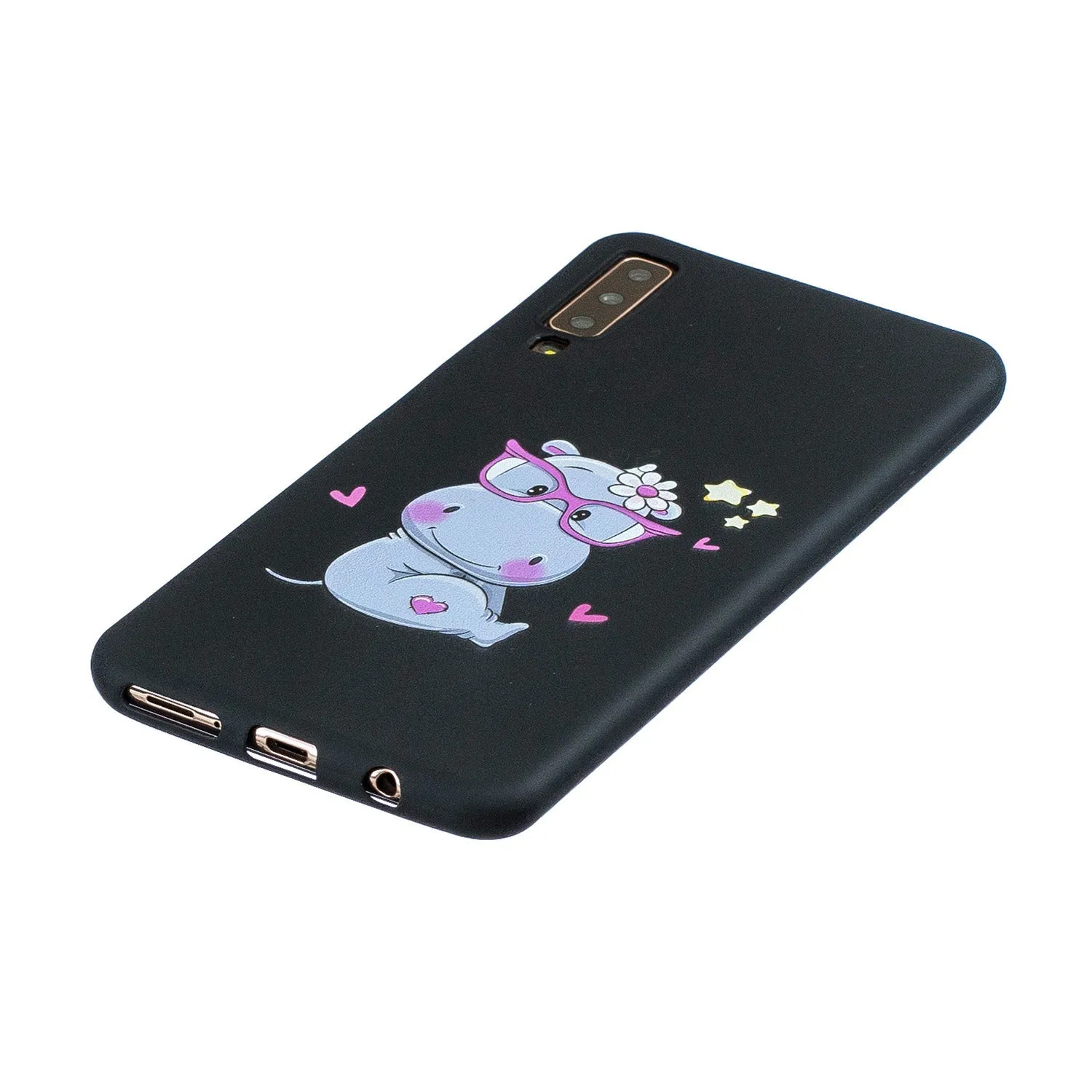 For Samsung A7 2018 Cartoon Lovely Coloured Painted Soft TPU Back Cover Non-slip Shockproof Full Protective Case with Lanyard white