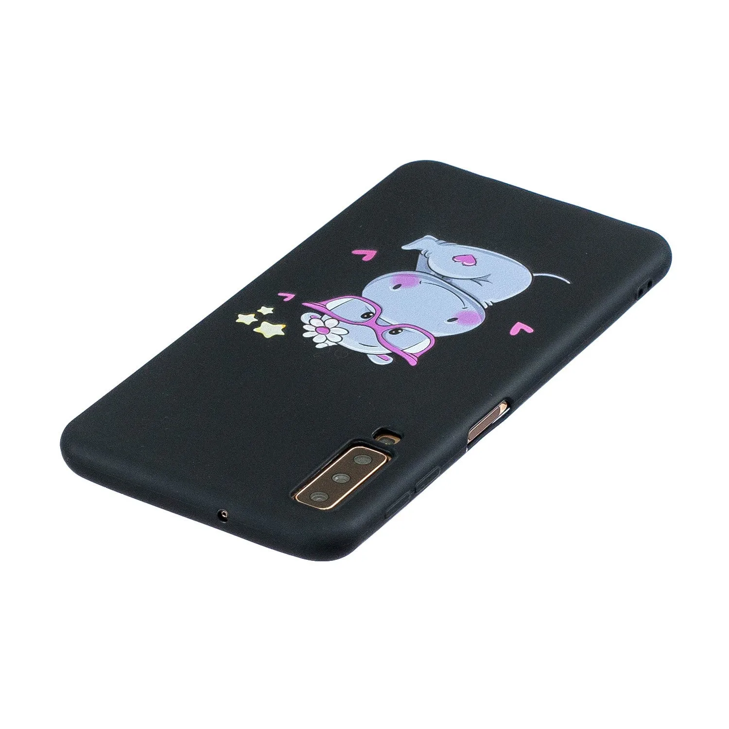 For Samsung A7 2018 Cartoon Lovely Coloured Painted Soft TPU Back Cover Non-slip Shockproof Full Protective Case with Lanyard white