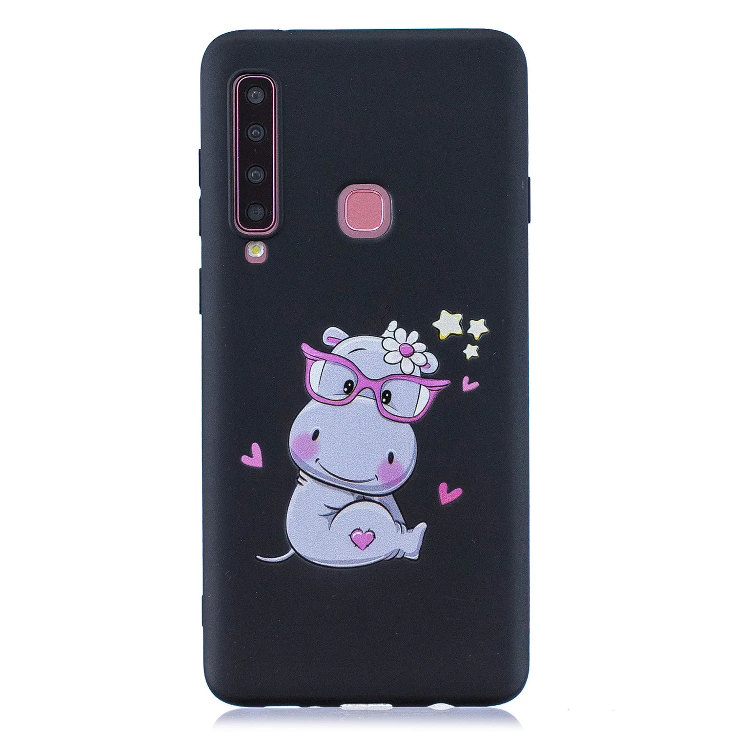 For Samsung A9 2018 Cartoon Lovely Coloured Painted Soft TPU Back Cover Non-slip Shockproof Full Protective Case with Lanyard sapphire