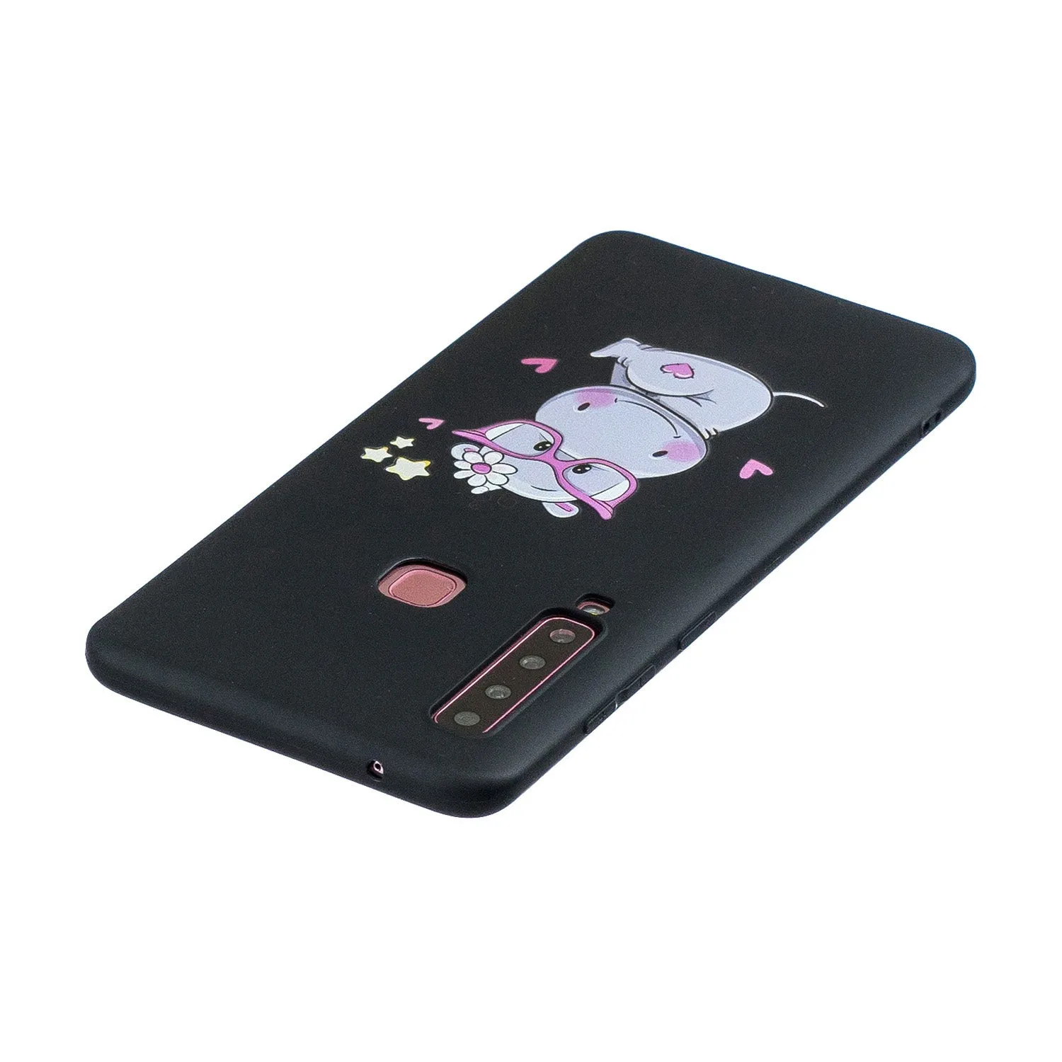 For Samsung A9 2018 Cartoon Lovely Coloured Painted Soft TPU Back Cover Non-slip Shockproof Full Protective Case with Lanyard sapphire