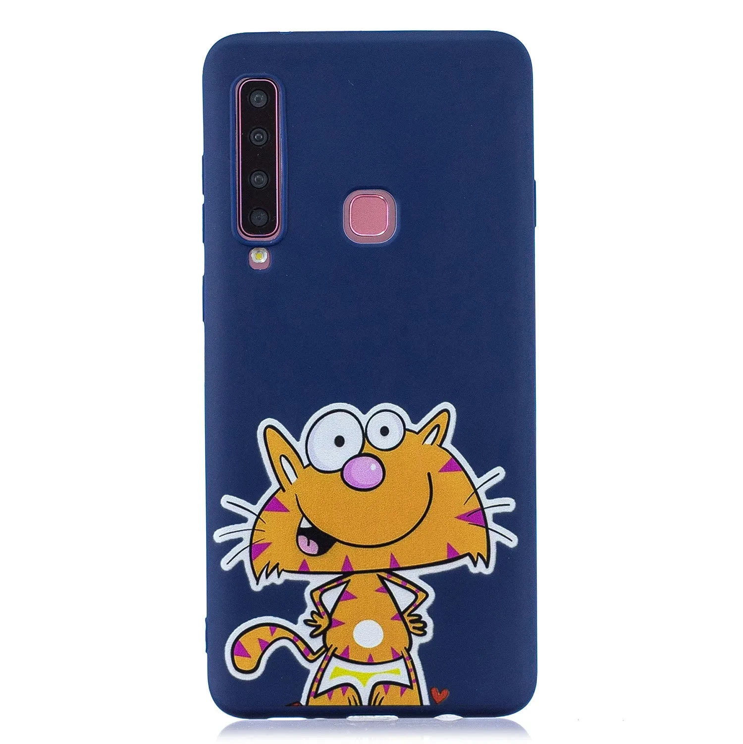 For Samsung A9 2018 Cartoon Lovely Coloured Painted Soft TPU Back Cover Non-slip Shockproof Full Protective Case with Lanyard sapphire
