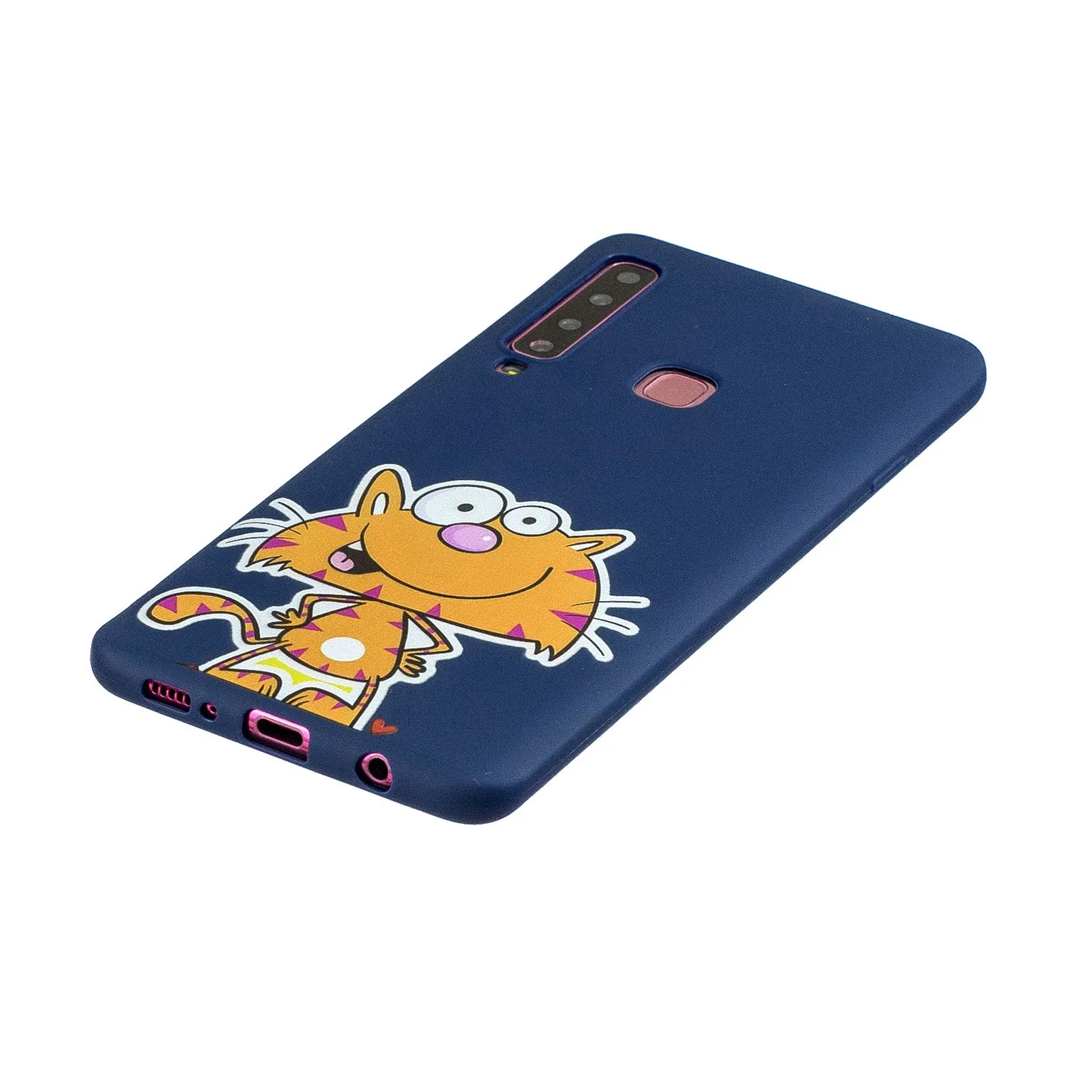 For Samsung A9 2018 Cartoon Lovely Coloured Painted Soft TPU Back Cover Non-slip Shockproof Full Protective Case with Lanyard sapphire