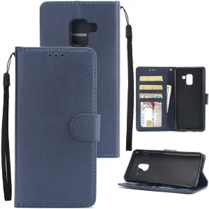 For Samsung J6 2018 PU Cell Phone Case Non-slip Shockproof Protective Case with Card Slot  blue
