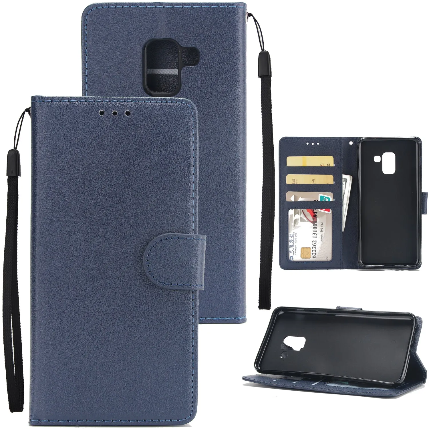 For Samsung J6 2018 PU Cell Phone Case Non-slip Shockproof Protective Case with Card Slot  blue