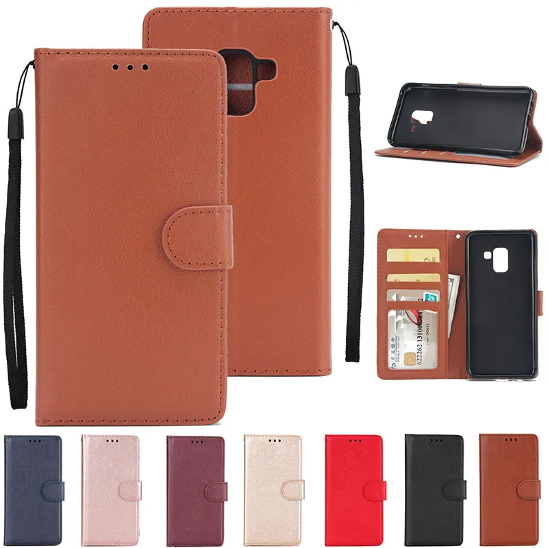 For Samsung J6 2018 PU Cell Phone Case Non-slip Shockproof Protective Case with Card Slot  blue