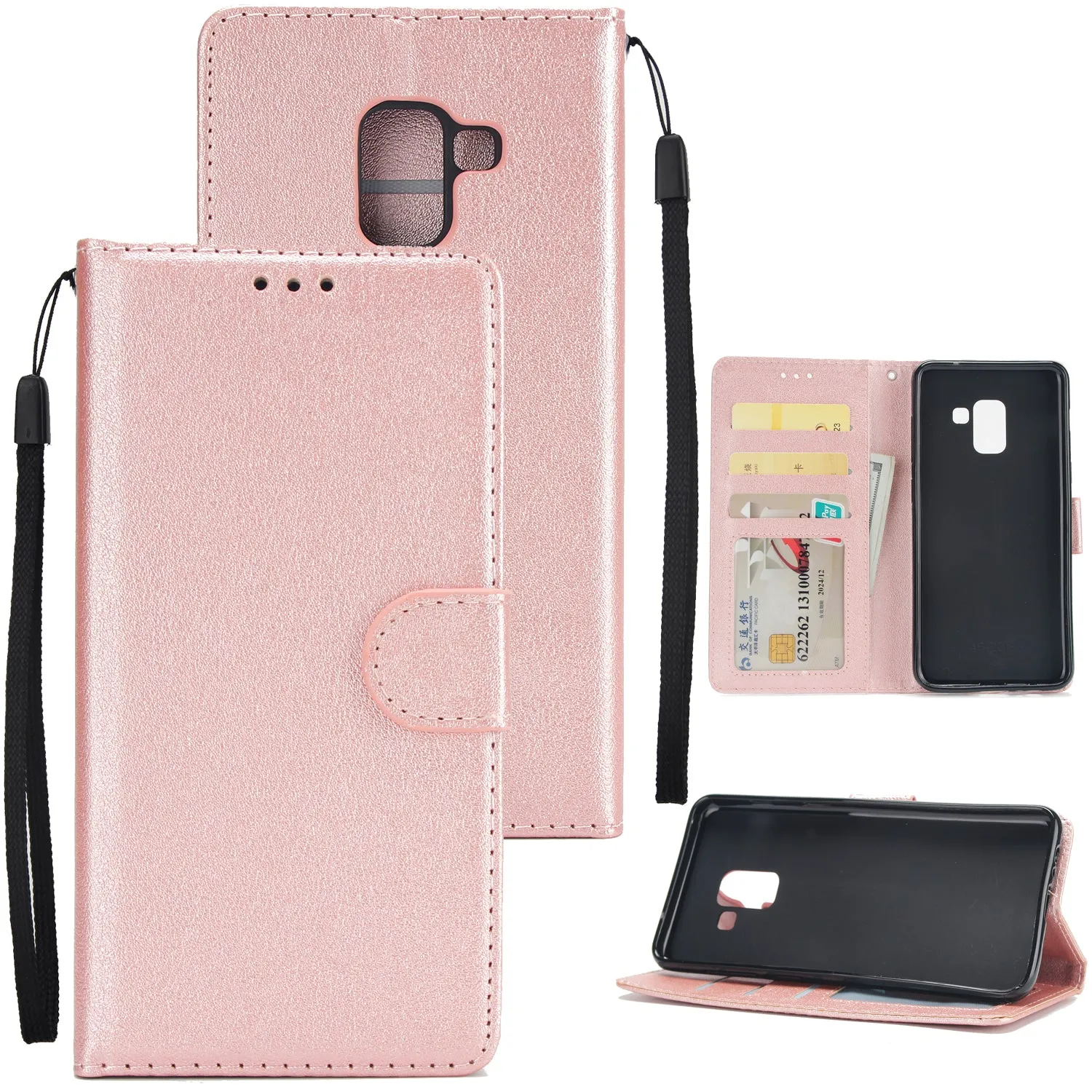 For Samsung J6 2018 PU Cell Phone Case Non-slip Shockproof Protective Case with Card Slot  blue