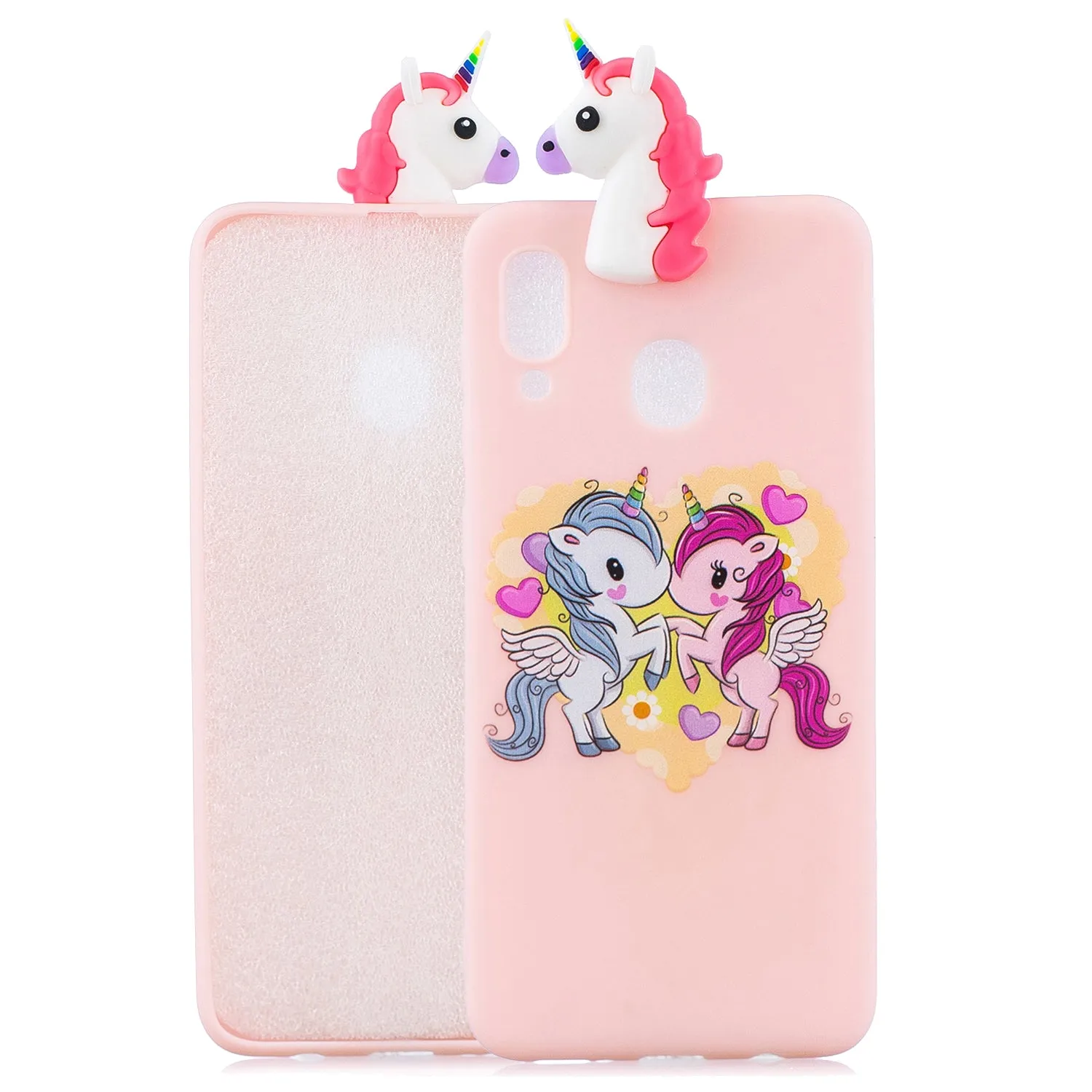 For Samsung M20 3D Cute Coloured Painted Animal TPU Anti-scratch Non-slip Protective Cover Back Case Rose red