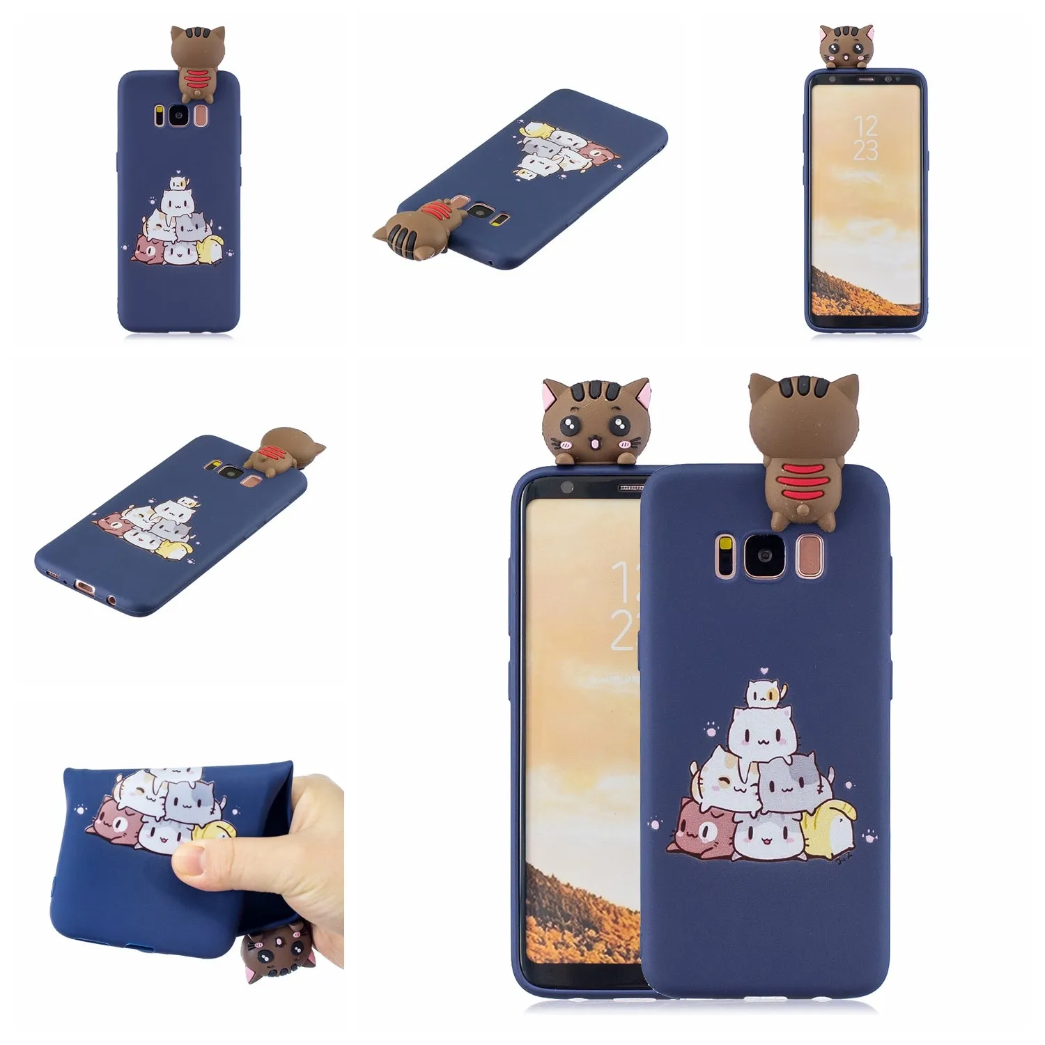 For Samsung S8 3D Cartoon Lovely Coloured Painted Soft TPU Back Cover Non-slip Shockproof Full Protective Case Rose red