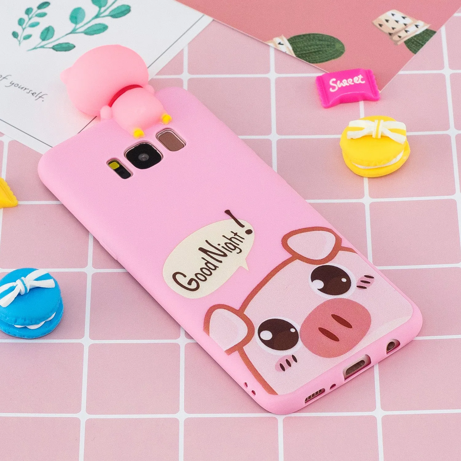 For Samsung S8 3D Cartoon Lovely Coloured Painted Soft TPU Back Cover Non-slip Shockproof Full Protective Case Rose red