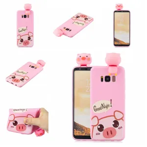 For Samsung S8 3D Cartoon Lovely Coloured Painted Soft TPU Back Cover Non-slip Shockproof Full Protective Case Rose red