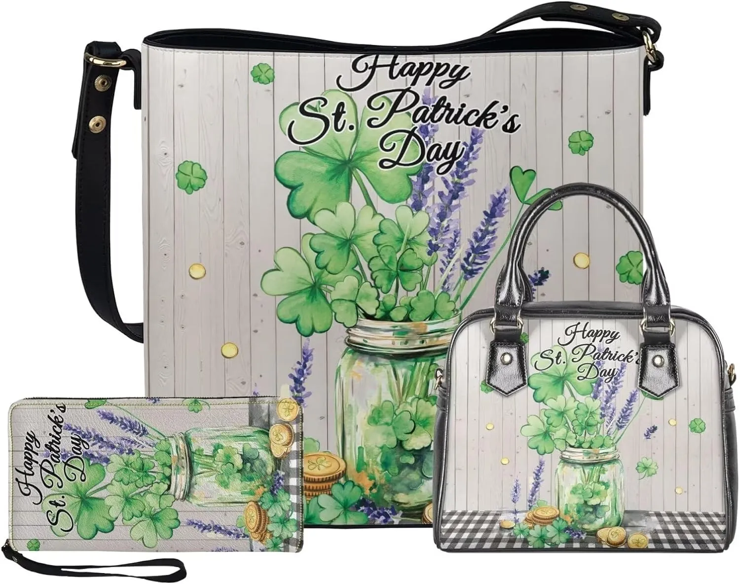FOR U DESIGNS Purses and Handbags for Women St. Patrick's Day Tote Purse and Wallet Set Leather Crossbody Hobo Satchel Bags
