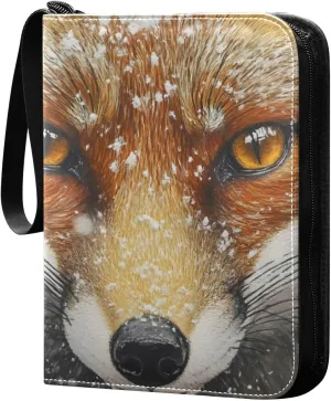 Forest Fox Portrait Card Binder 4 Pocket Trading Card Album Fits 400 Sports/Game Cards, PU Cover 3 Ring Card Collection with 50 Removable Sleeves