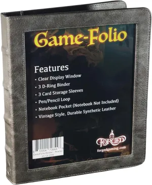 Forged Dice Co. Game-Folio PU Leather Portfolio Binder - Gaming Binder for DND Character Sheets with DND Spell Cards Organizer and Clear Front Pocket - Compatible with Dungeons and Dragons RPG Pewter