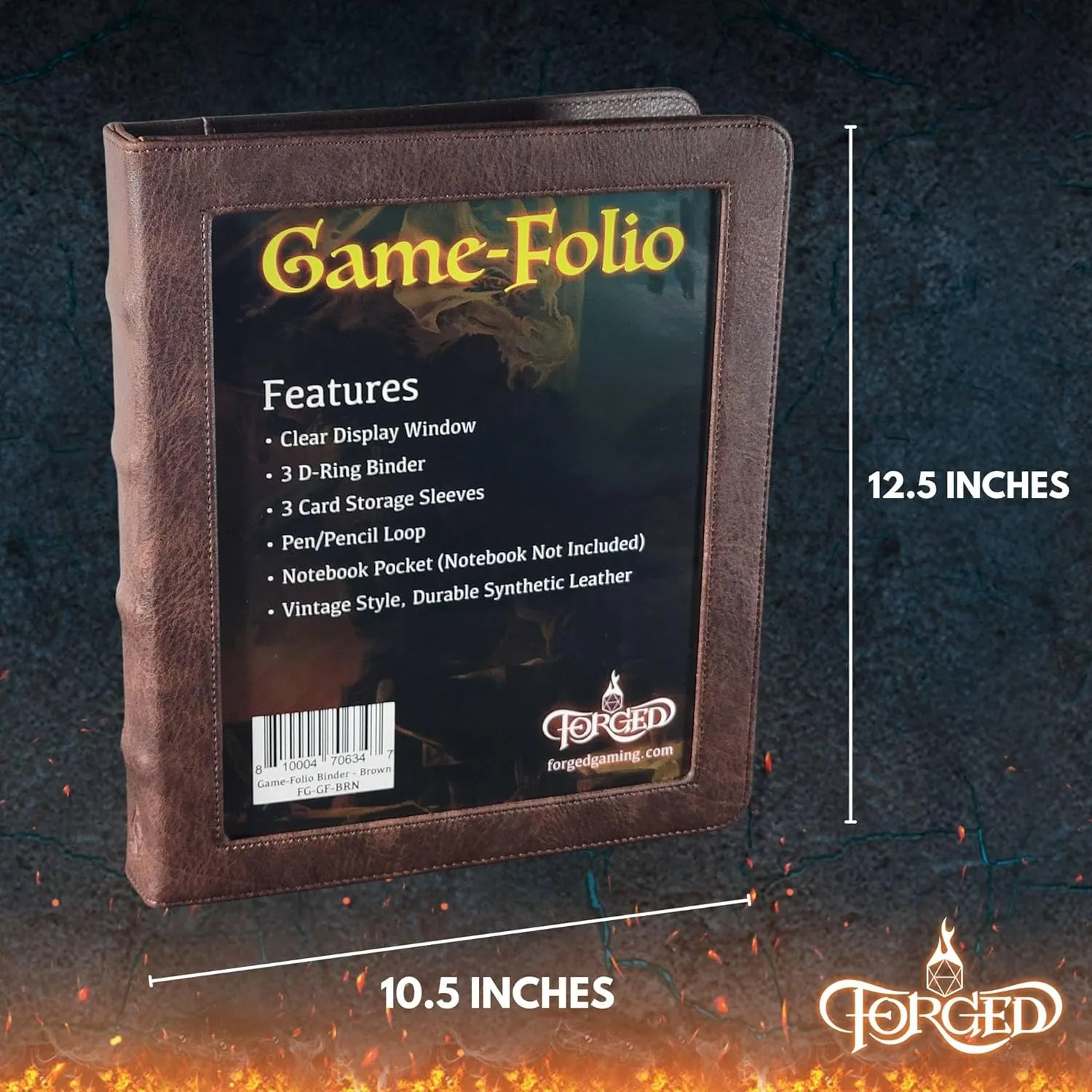 Forged Dice Co. Game-Folio PU Leather Portfolio Binder - Gaming Binder for DND Character Sheets with DND Spell Cards Organizer and Clear Front Pocket - Compatible with Dungeons and Dragons RPG Pewter