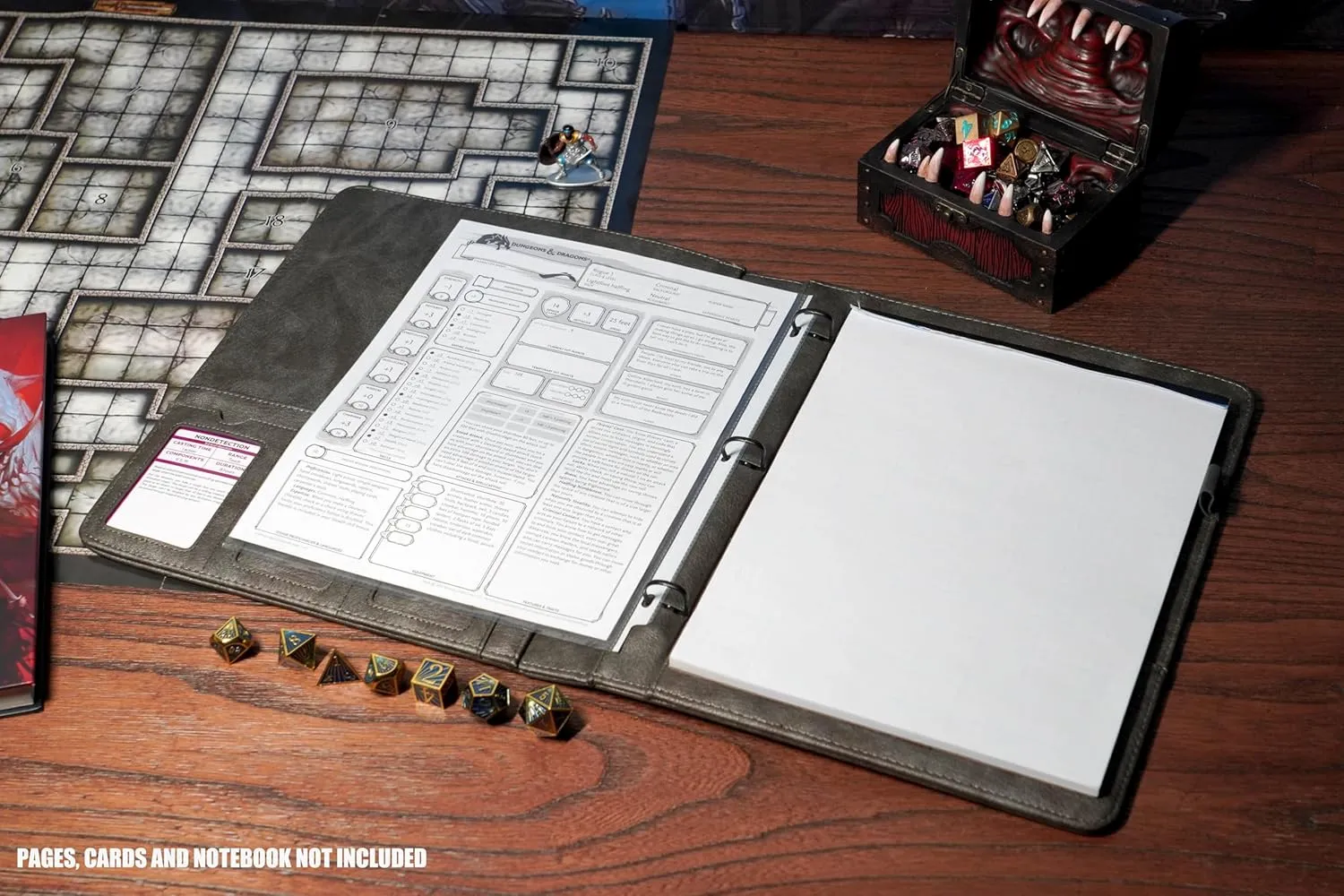 Forged Dice Co. Game-Folio PU Leather Portfolio Binder - Gaming Binder for DND Character Sheets with DND Spell Cards Organizer and Clear Front Pocket - Compatible with Dungeons and Dragons RPG Pewter