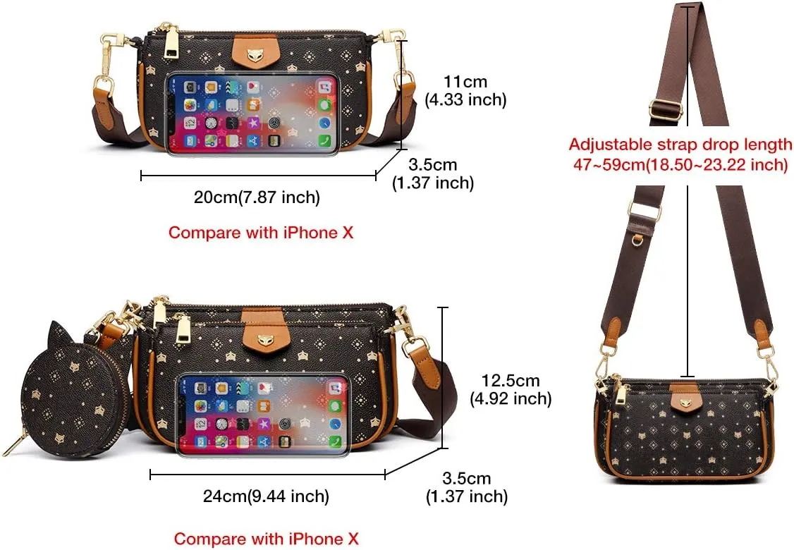 FOXLOVER Crossbody Bags for Women 3 Set Small Cell Phone Purse PVC Leather Lightweight Trendy