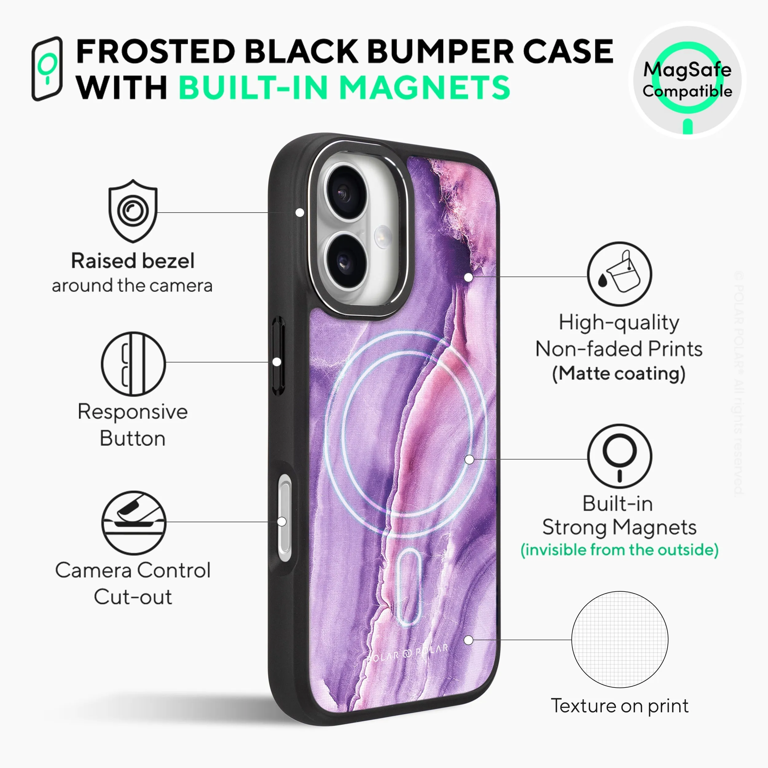 French Violet - iPhone 16 Plus Frosted Black Bumper MagSafe Case
