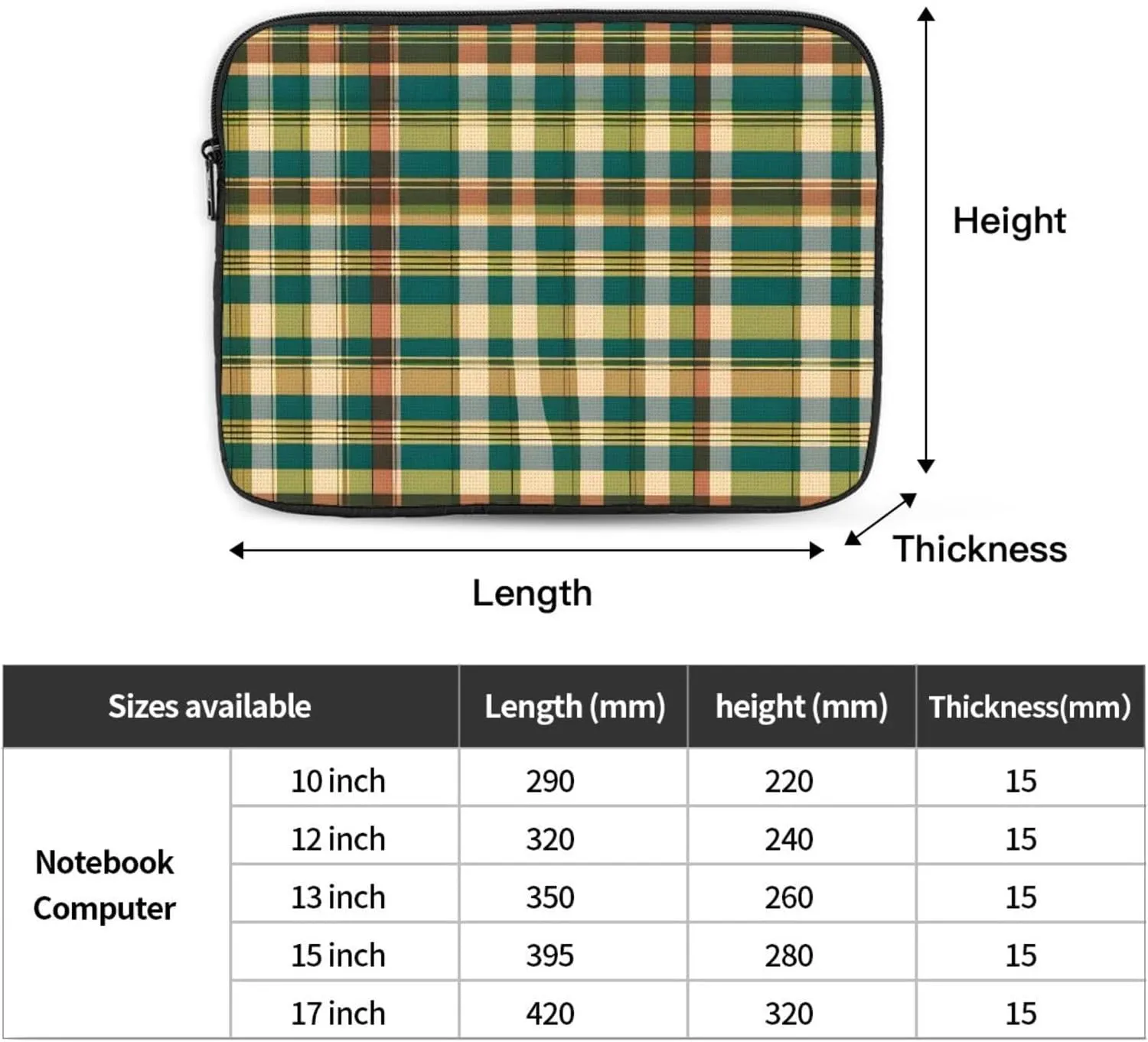Fresh Simple Plaid Laptop Inner Bag Laptop Sleeve Case Briefcase Carrying Laptop Cover