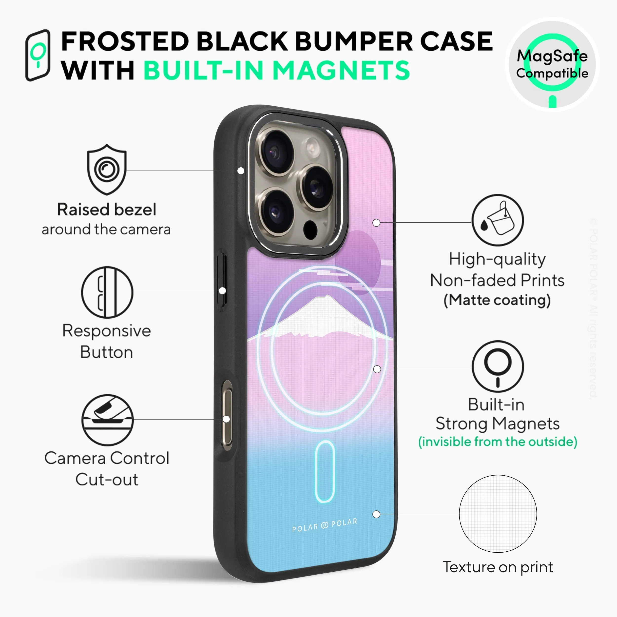 Fujisan Romance - iPhone 16 Pro Max Frosted Black Bumper MagSafe Case