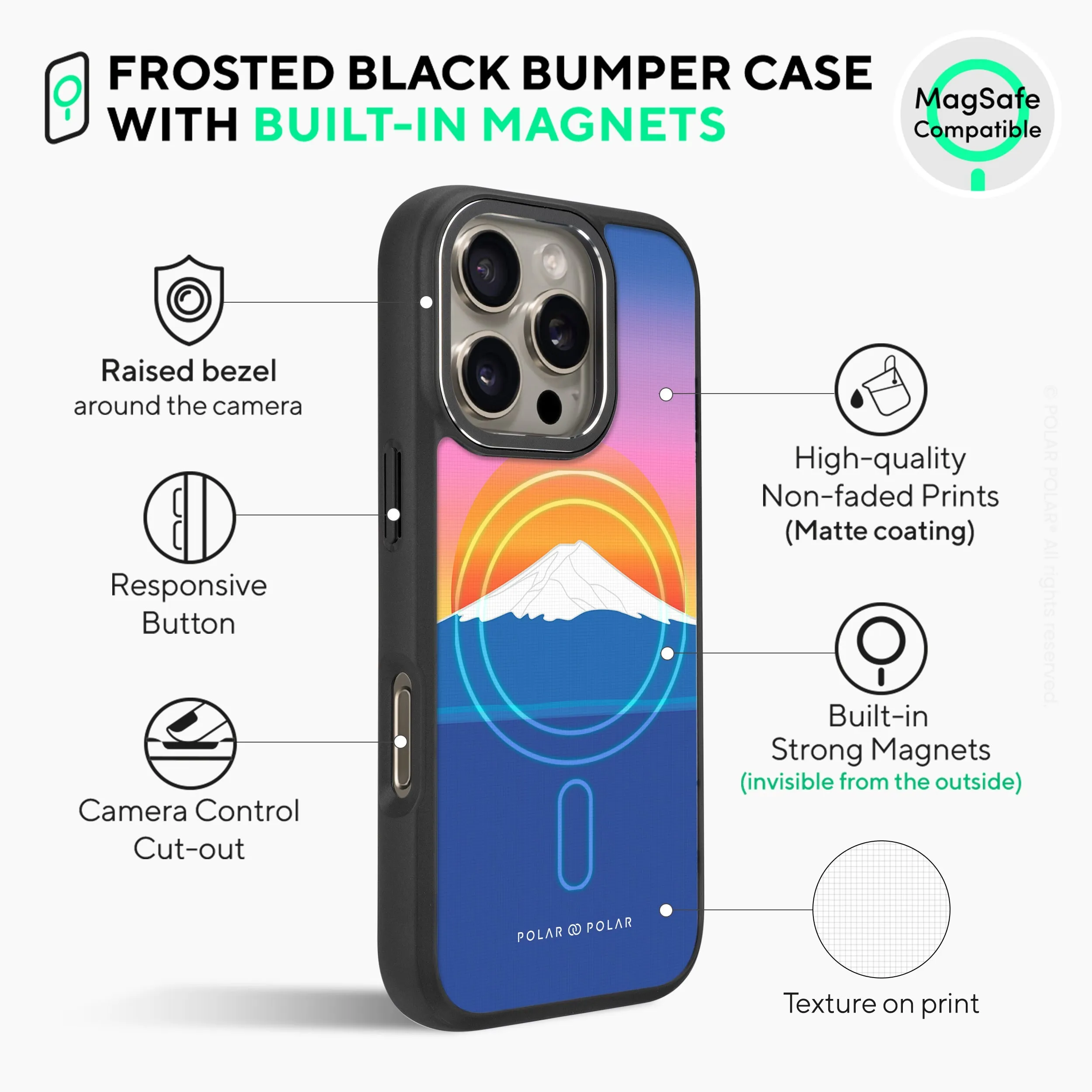 Fujisan Sunset - iPhone 16 Pro Max Frosted Black Bumper MagSafe Case