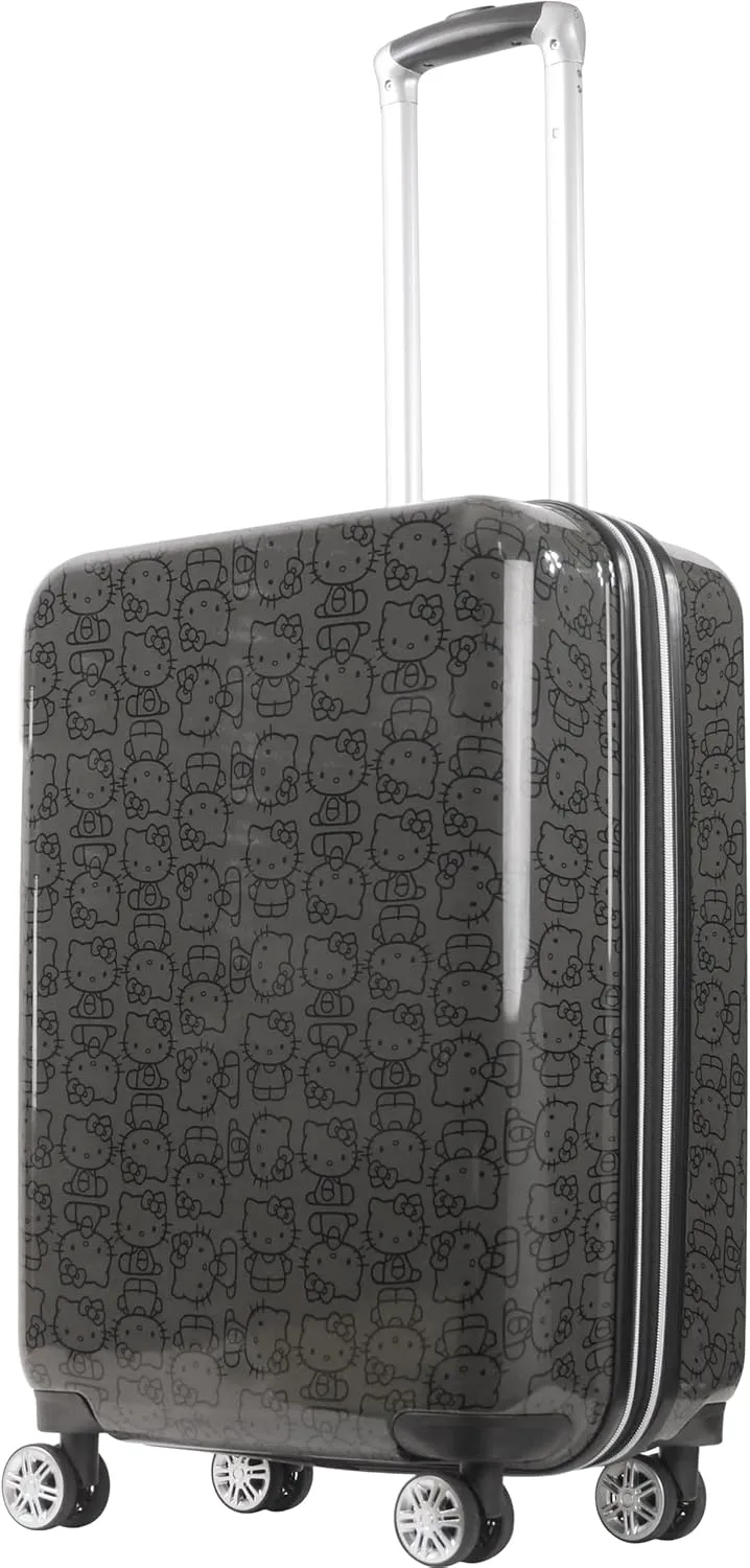 FUL Hello Kitty Rolling Luggage, Hardshell Suitcase with Spinner Wheels, Black, 25 Inch