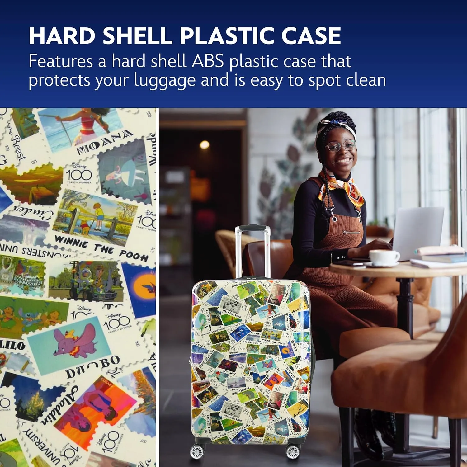 FUL Rolling Luggage, Disney Stamps Harrdshell Carry On Suitcase with Spinner Wheels, Multi, 3 Piece Set