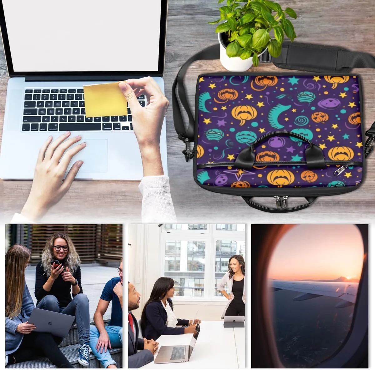 Funny Pumpkin Maple Leave Lightweight Laptop Bag Case 13-15 Inch Computer Briefcase Bag for Women Men Notebook Shoulder Bag