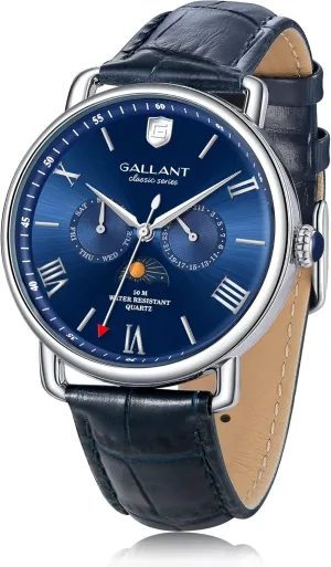 G GALLANT Quartz Men's Watch Luxury Wristwatch Moon Phase Day Date Calendar Leather Strap 5ATM Waterproof Dress Watches for Men Classic Casual Business Gift