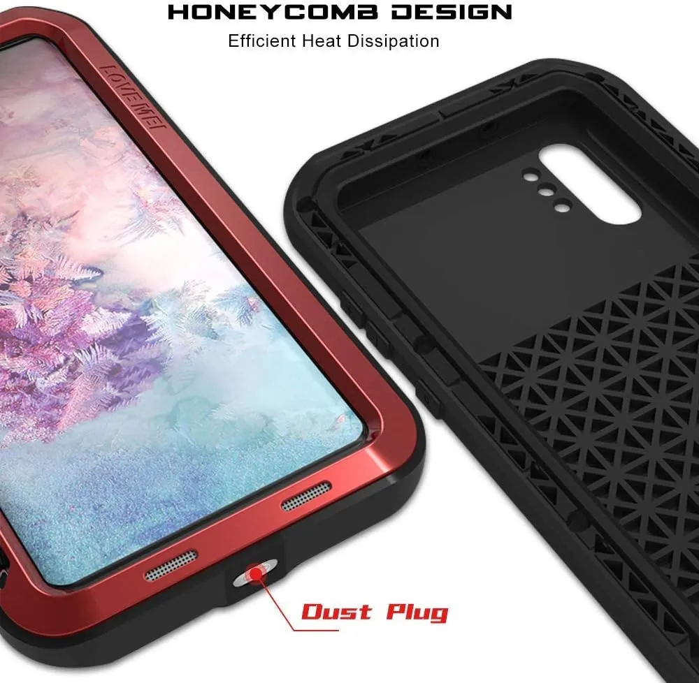 Galaxy Note 10 Plus Case,Bpowe Super Shockproof Silicone Aluminum Metal Armor Tank Heavy Duty Sturdy Protector Cover Hard Case for Samsung Galaxy Note 10 Plus/Galaxy Note 10  5G 6.8" 2019 (Red)