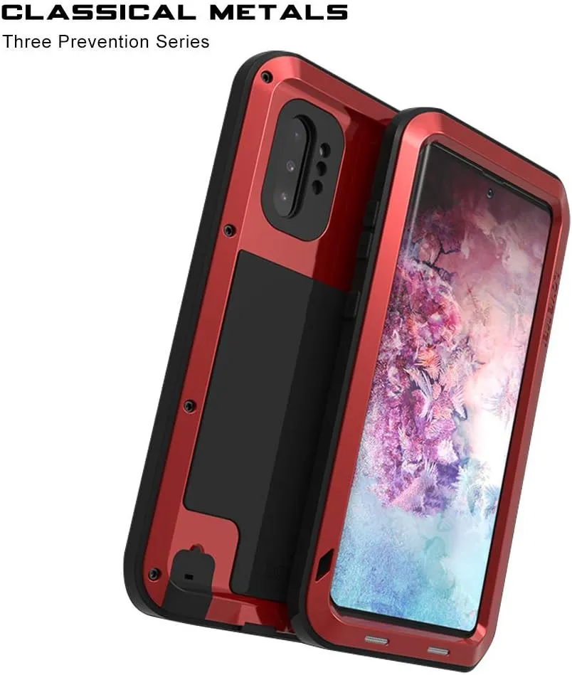 Galaxy Note 10 Plus Case,Bpowe Super Shockproof Silicone Aluminum Metal Armor Tank Heavy Duty Sturdy Protector Cover Hard Case for Samsung Galaxy Note 10 Plus/Galaxy Note 10  5G 6.8" 2019 (Red)
