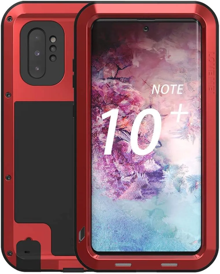 Galaxy Note 10 Plus Case,Bpowe Super Shockproof Silicone Aluminum Metal Armor Tank Heavy Duty Sturdy Protector Cover Hard Case for Samsung Galaxy Note 10 Plus/Galaxy Note 10  5G 6.8" 2019 (Red)