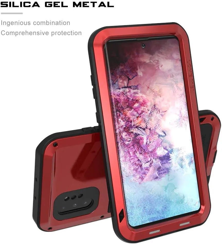 Galaxy Note 10 Plus Case,Bpowe Super Shockproof Silicone Aluminum Metal Armor Tank Heavy Duty Sturdy Protector Cover Hard Case for Samsung Galaxy Note 10 Plus/Galaxy Note 10  5G 6.8" 2019 (Red)