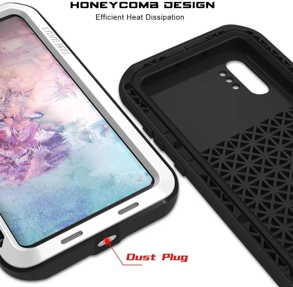 Galaxy Note 10 Plus Case,Bpowe Super Shockproof Silicone Aluminum Metal Armor Tank Heavy Duty Sturdy Protector Cover Hard Case for Samsung Galaxy Note 10 Plus/Galaxy Note 10  5G 6.8" 2019 (White