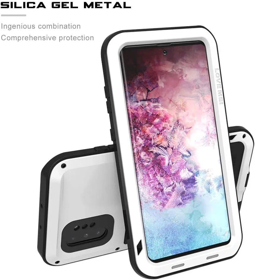 Galaxy Note 10 Plus Case,Bpowe Super Shockproof Silicone Aluminum Metal Armor Tank Heavy Duty Sturdy Protector Cover Hard Case for Samsung Galaxy Note 10 Plus/Galaxy Note 10  5G 6.8" 2019 (White