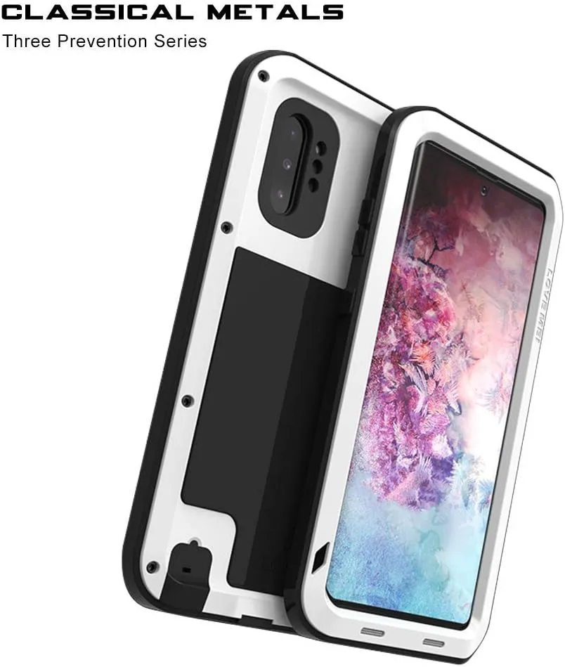 Galaxy Note 10 Plus Case,Bpowe Super Shockproof Silicone Aluminum Metal Armor Tank Heavy Duty Sturdy Protector Cover Hard Case for Samsung Galaxy Note 10 Plus/Galaxy Note 10  5G 6.8" 2019 (White