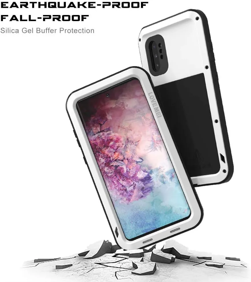 Galaxy Note 10 Plus Case,Bpowe Super Shockproof Silicone Aluminum Metal Armor Tank Heavy Duty Sturdy Protector Cover Hard Case for Samsung Galaxy Note 10 Plus/Galaxy Note 10  5G 6.8" 2019 (White