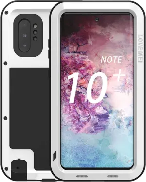 Galaxy Note 10 Plus Case,Bpowe Super Shockproof Silicone Aluminum Metal Armor Tank Heavy Duty Sturdy Protector Cover Hard Case for Samsung Galaxy Note 10 Plus/Galaxy Note 10  5G 6.8" 2019 (White