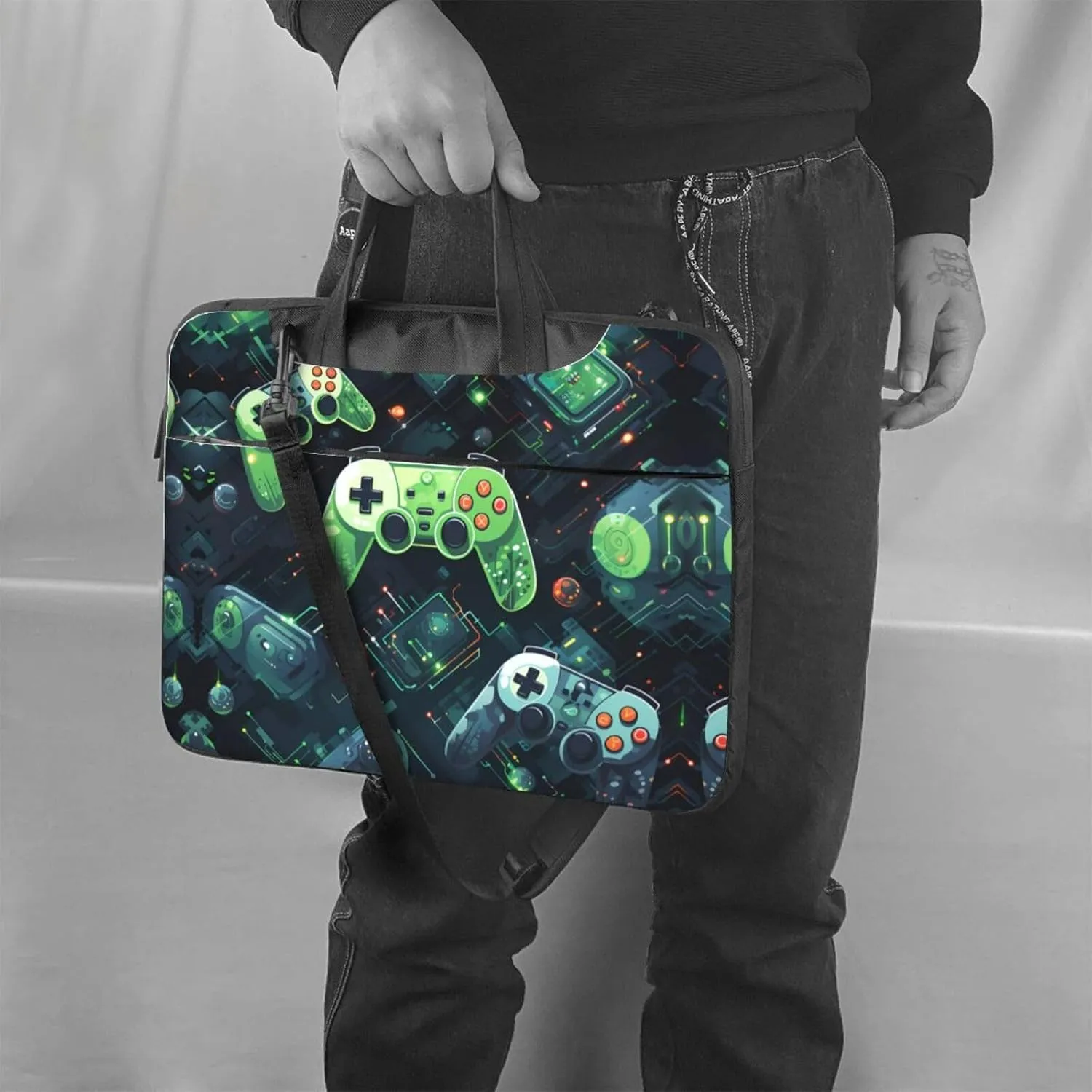 Gamepad Circuit Version Prints Laptop Bag - with Soft Interior, Multiple Pockets - Ideal for Men, Travel and Business